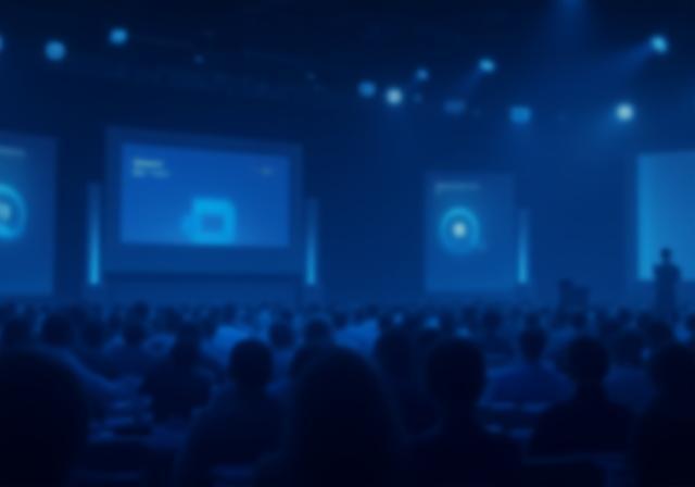 Image of a corporate conference keynote speaker on stage
